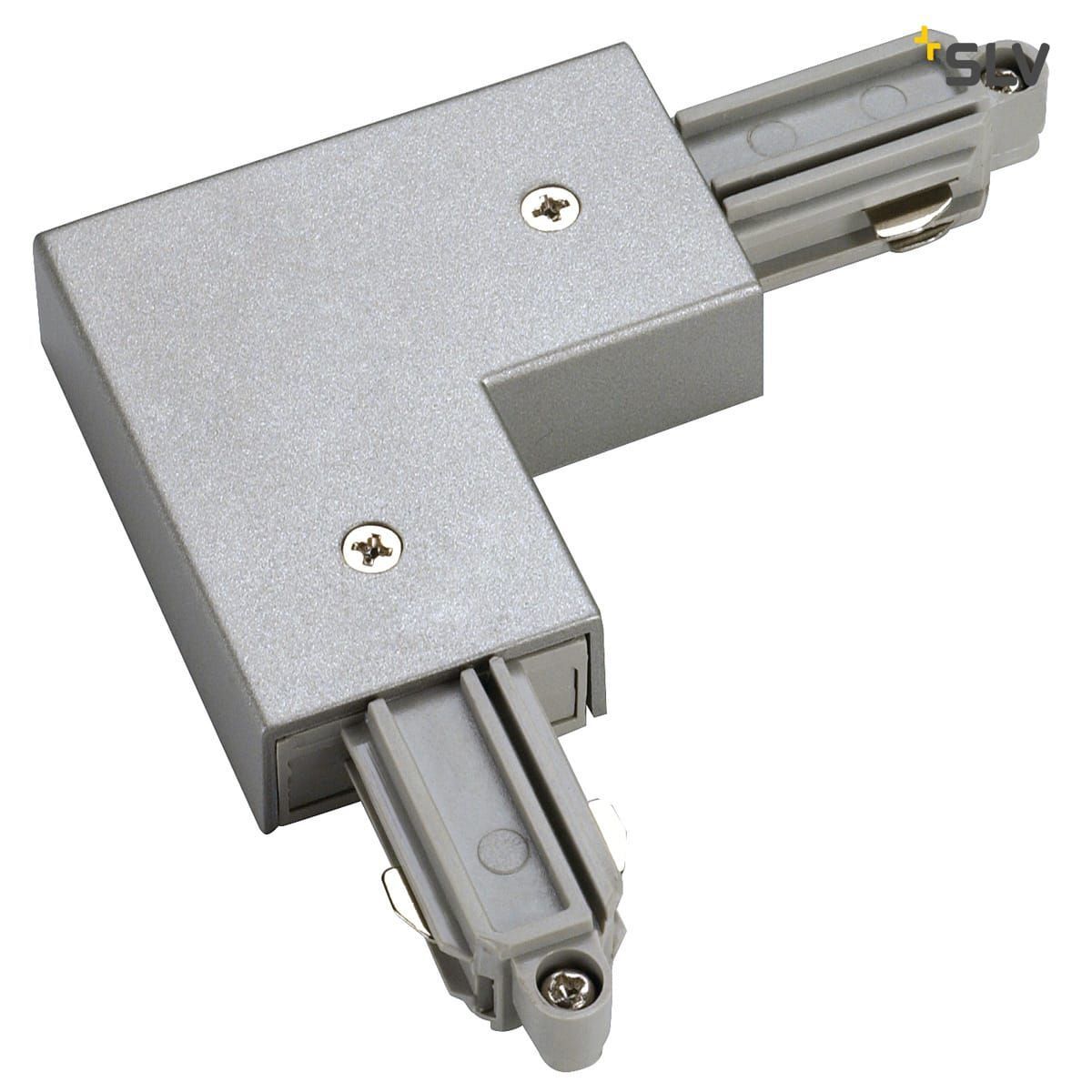 Eckverbinder für 1-Phasen HV-Stromschiene, Aufbauversion silbergrau, Erde innen/links