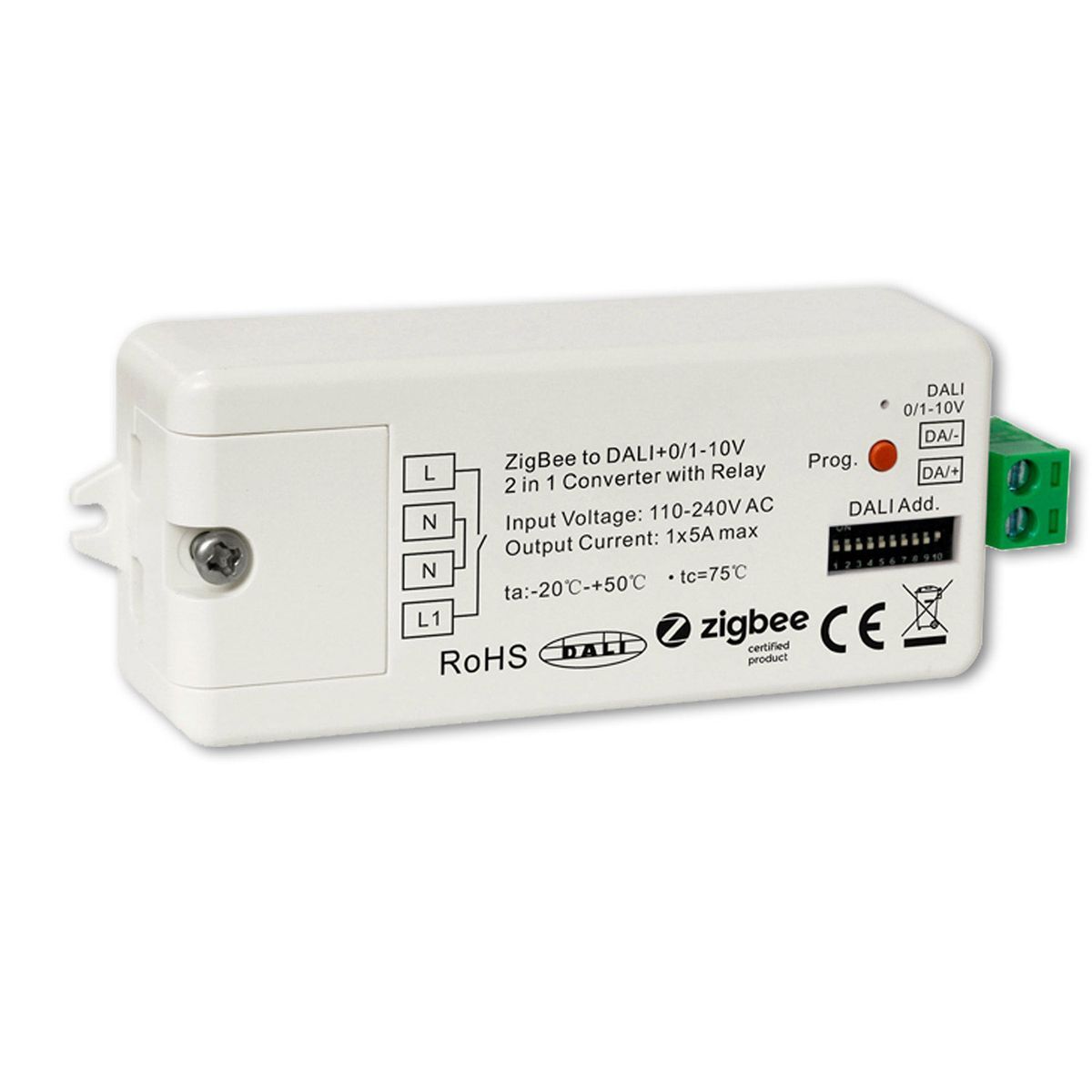 ZIGBEE auf DALI DT6/DT8 oder 0/1-10V Signal Konverter + 5A Schaltrelais, 110-240V AC