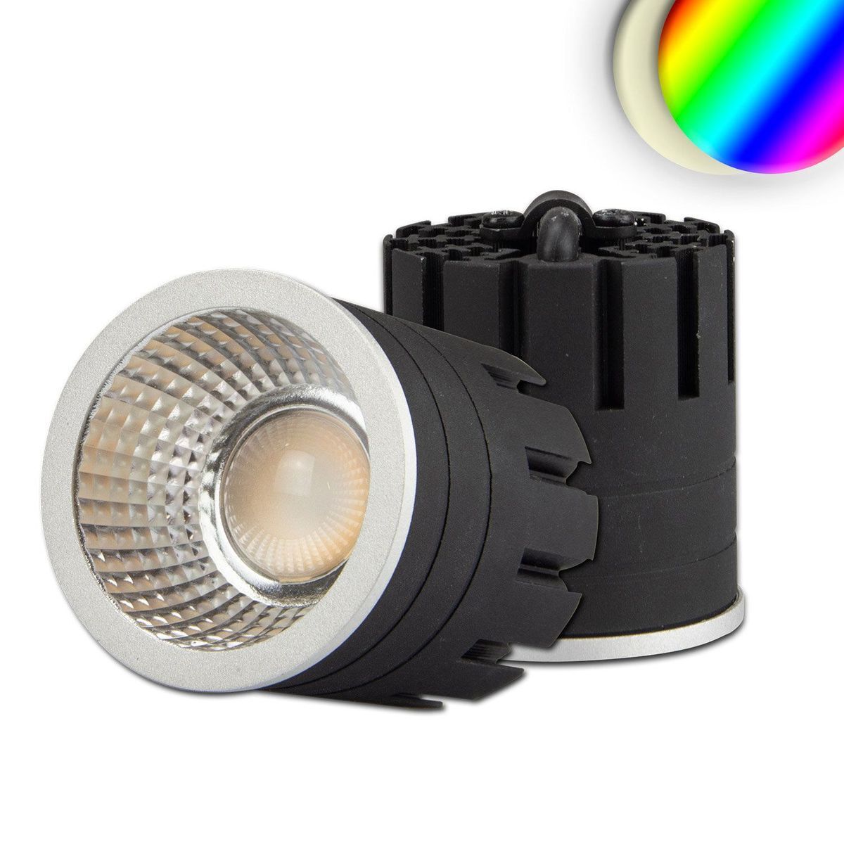 LED GU10 Spot RGB-W 3000K 60° 8W 24V DC IP52 5-polig in silber