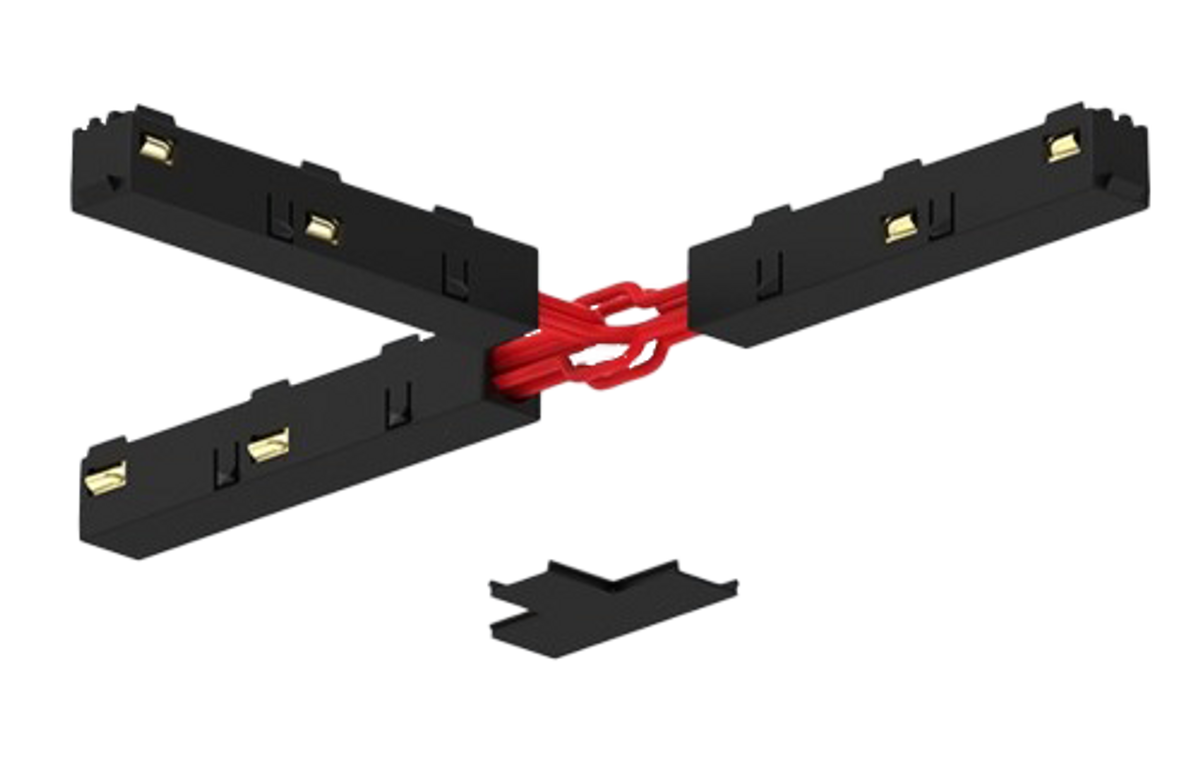 Schwarzer T-Verbinder polarisiert innen links MULTISYSTEM 48V Magnetstromschienensystem