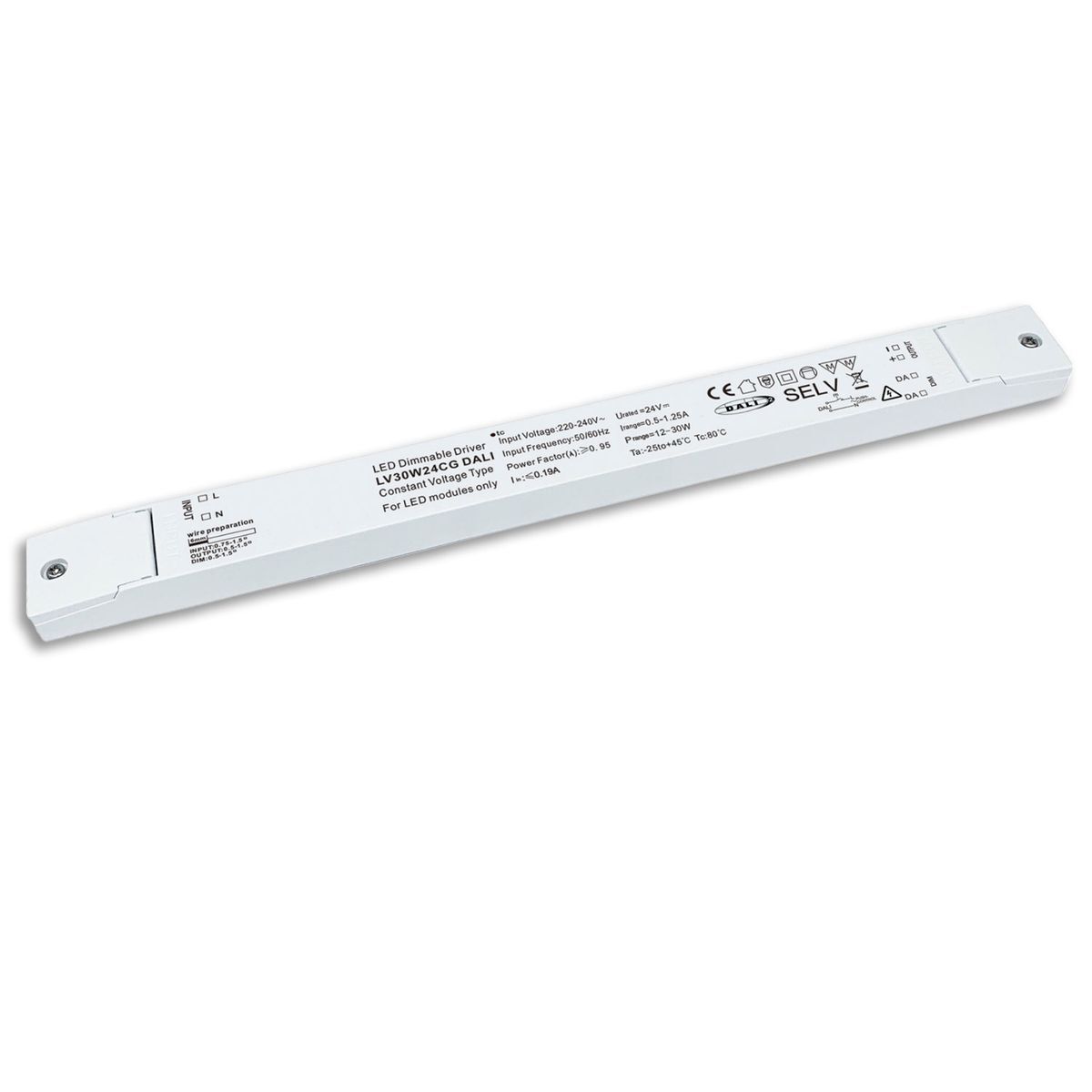 LED PWM-Trafo 24V/DC, 0-30W, ultraslim, Push/DALI-2 dimmbar, SELV