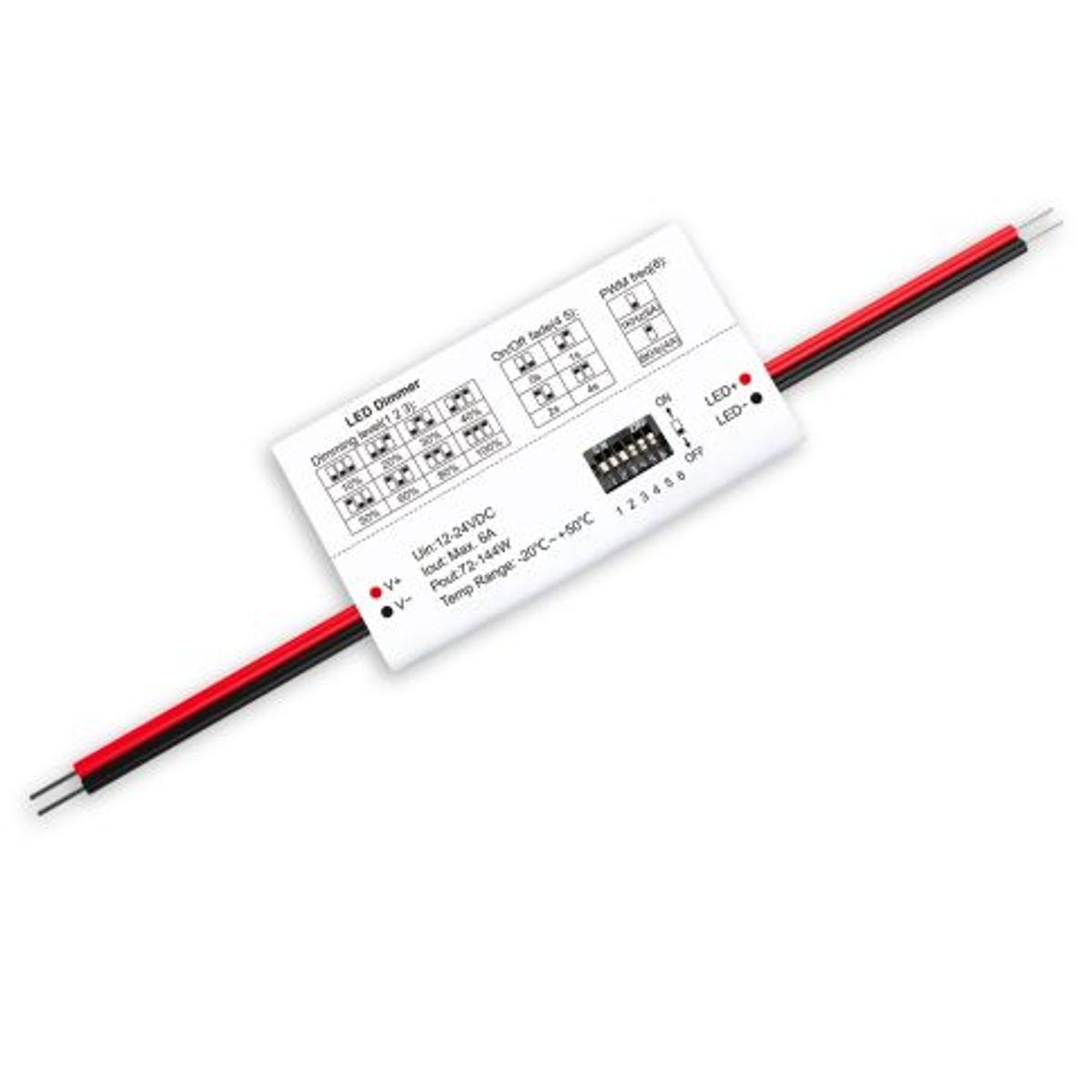 LED Dimmer mini Soft-On/Soft-Off Multi-PWM-Dimmer, 1 Kanal, 12-24V DC 6A