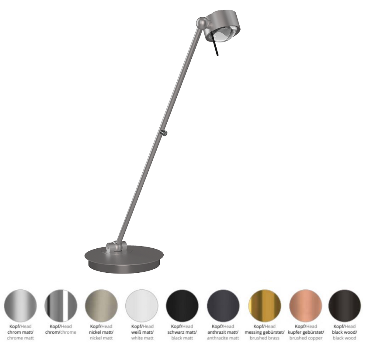 Top Light Puk! 80 Avantgarde Table LED Tischleuchte 60cm 2x12W 2100lm mit Tastdimmer