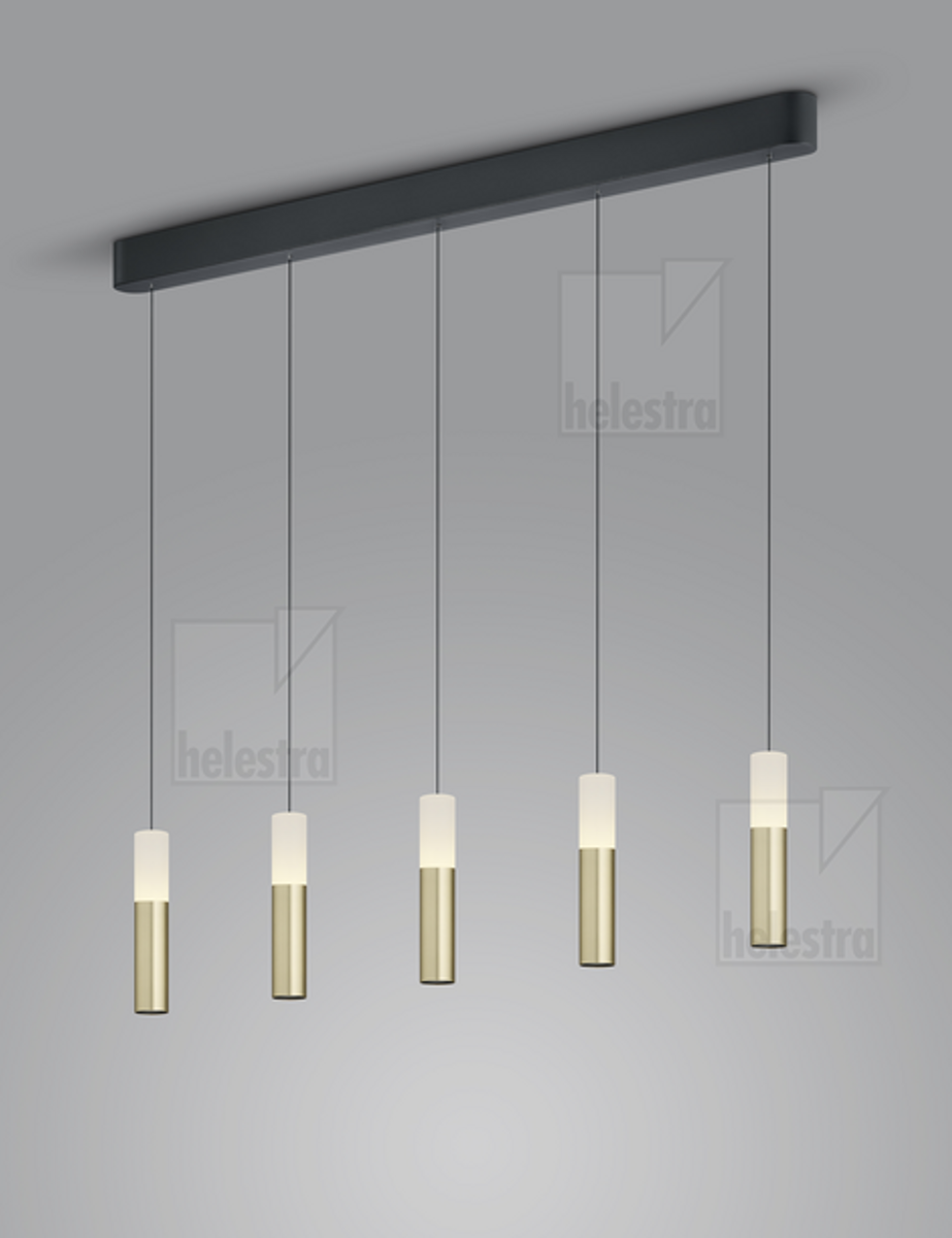 LIDOS LED 5-fach Pendelleuchte schwarz-gold 55W, 2700K, dimmbar, 10-1800mm