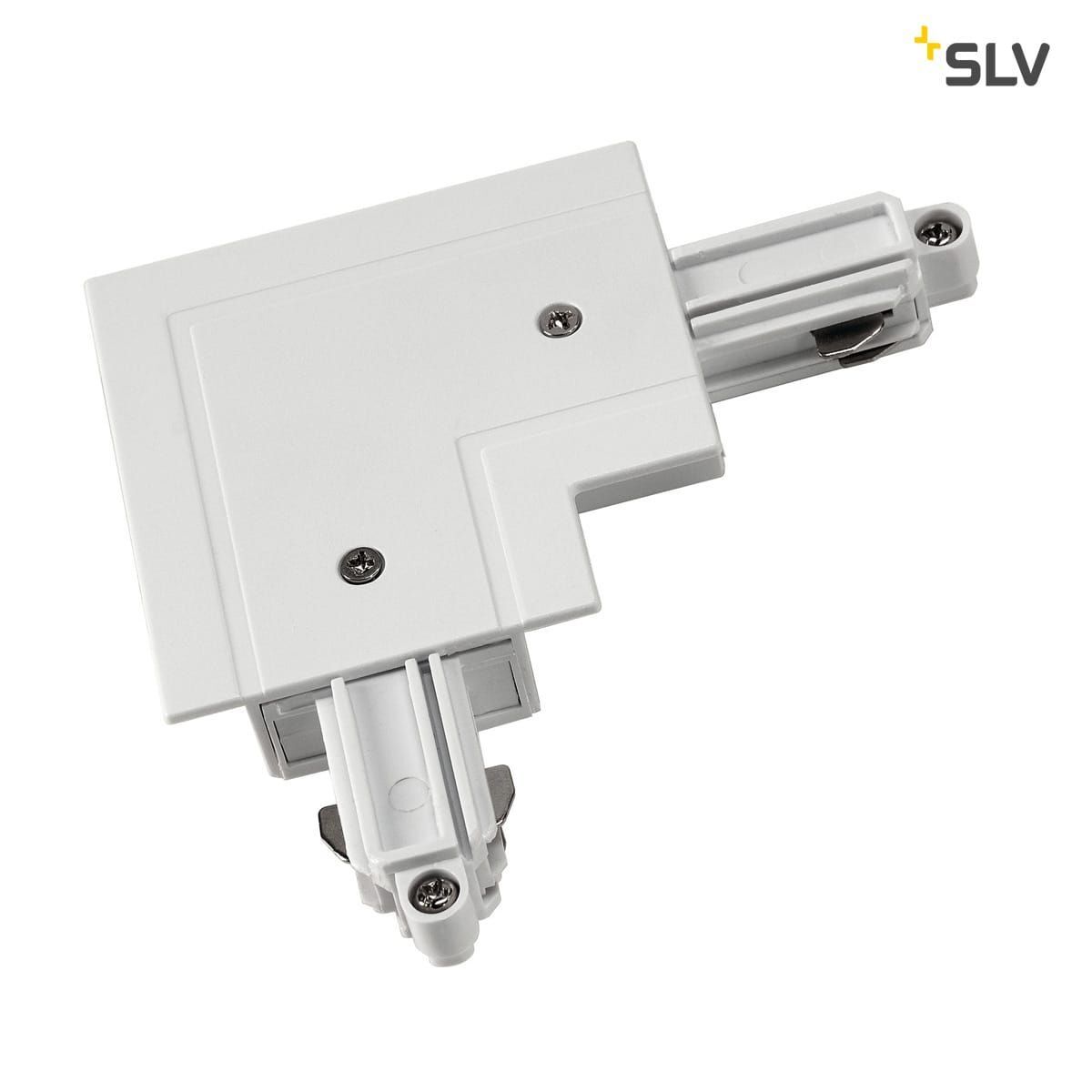 Eckverbinder für 1-Phasen HV-Stromschiene, Einbauversion, Schutzleiter innen/links, weiß